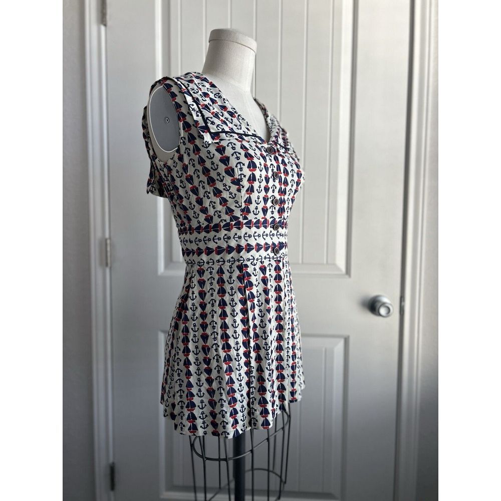 Vintage 60s Sailor Nautical Style Sleeveless Mini Dress Scooter Skirt Small - Picture 4 of 16